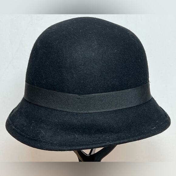 GOORIN BROS. Women’s Medium Cloche Wool Hat Black Ribbon Bow Logo Adjustable Cap - Picture 3 of 5